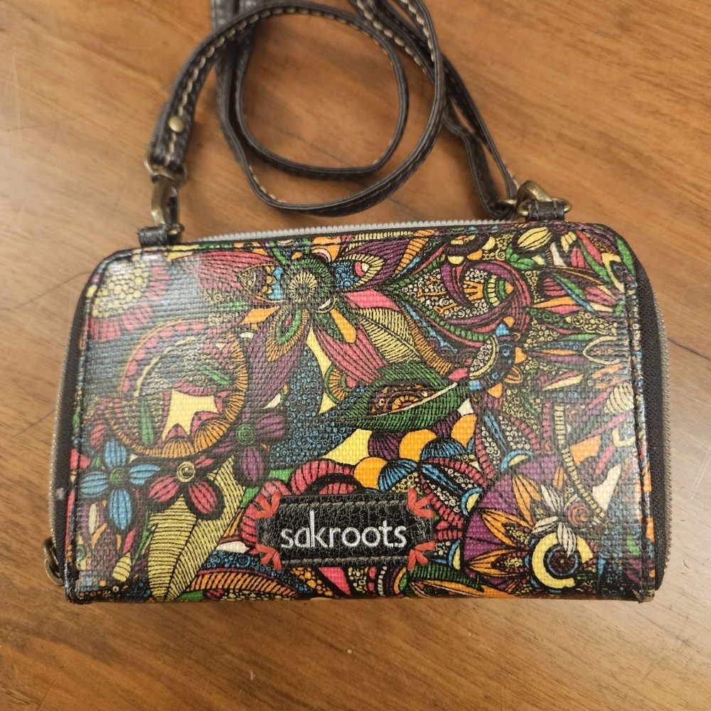 Sakroots Crossbody Wallet Peace Floral Colorful Bohemian Zip Around Button - Picture 3 of 6